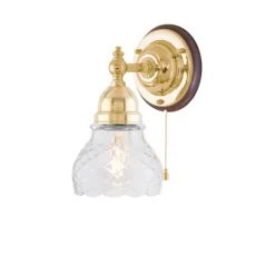 Adelborg Vägglampa m. dragbrytare, polerad mässing/brun
