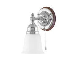 Adelborg Vägglampa m. dragbrytare, förnicklad mässing/brun