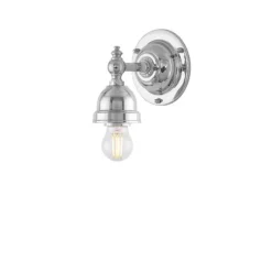 Adelborg Vägglampa m. dragbrytare, förnicklad mässing/benvit