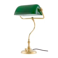 Bankirlampa, blank mässing/grön