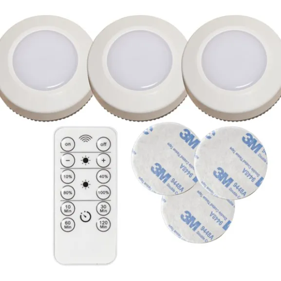 Batteridriven LED-spotlight med fjärrkontroll, vit 3-pack