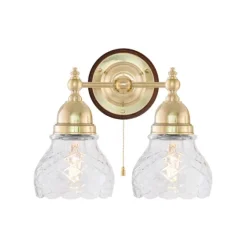 Bergman Vägglampa m. dragbrytare, polerad mässing/brun