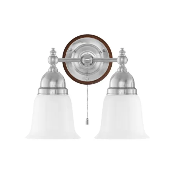 Bergman Vägglampa m. dragbrytare, förnicklad mässing/brun