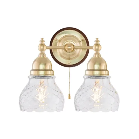 Bergman Vägglampa m. dragbrytare, polerad mässing/brun