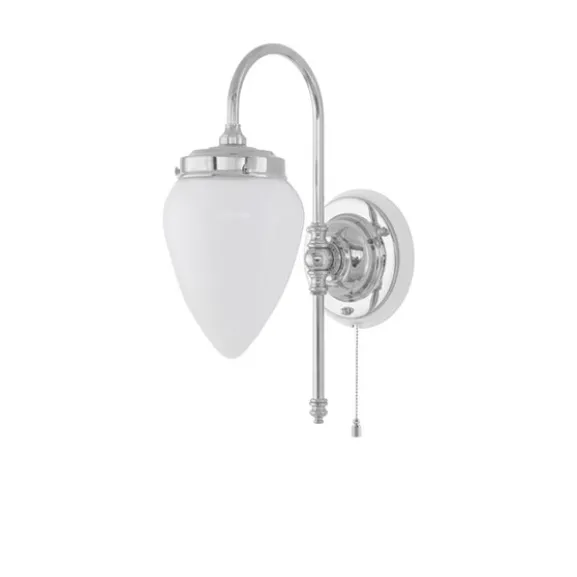 Blomberg Vägglampa m. dragbrytare, förnicklad mässing/benvit