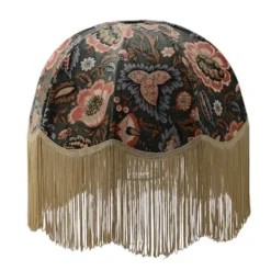 Blommig Lampskärm med guldfrans 35 cm