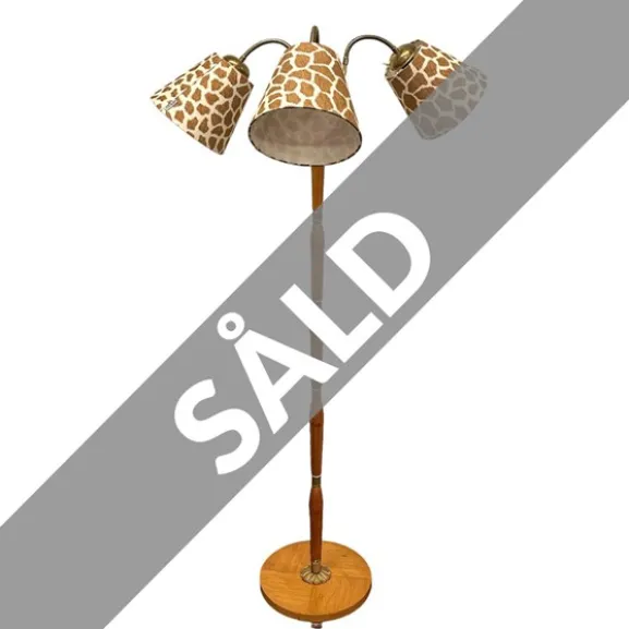 Cleopatra golvlampa 3-arm, mässing/trä