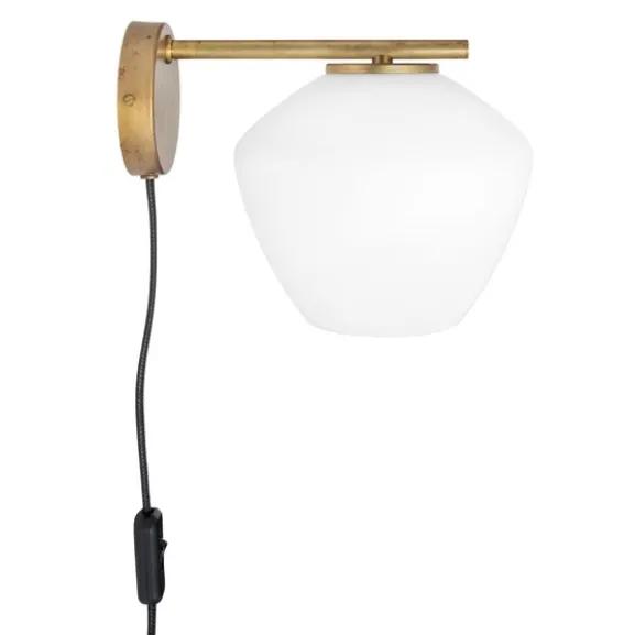 DK 1 vägglampa, råmässing/opal 18cm