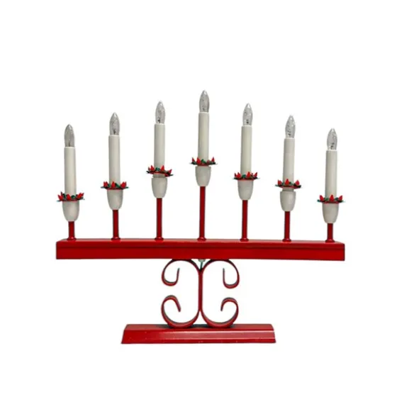 Elljusstake Röd Metall 7arm, 32 cm