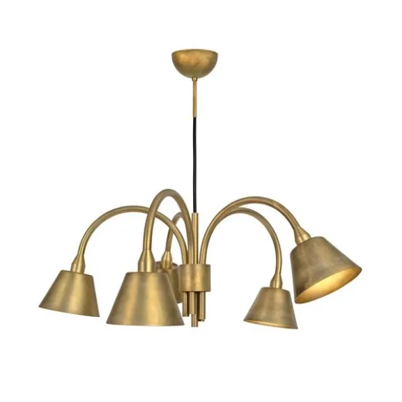 Fång taklampa 5-låg, Rå mässing