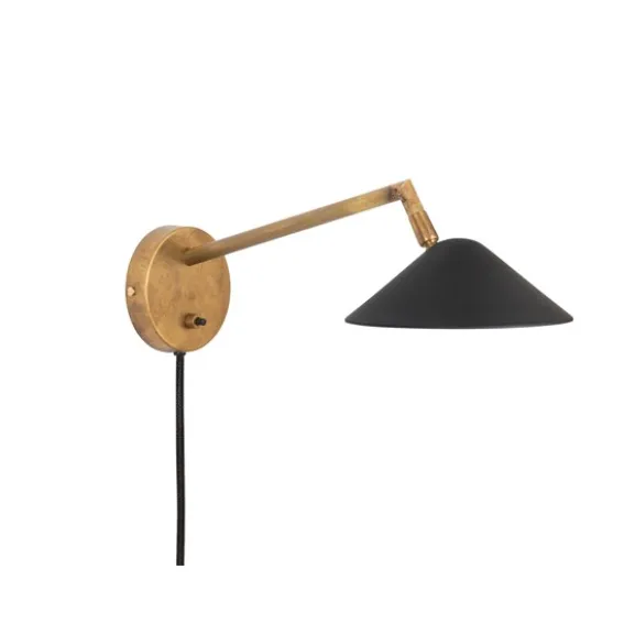 Grenverk lång vägglampa, råmässing/mattsvart