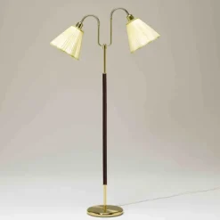 Gripsholm golvlampa, mässing/mahogny 145cm