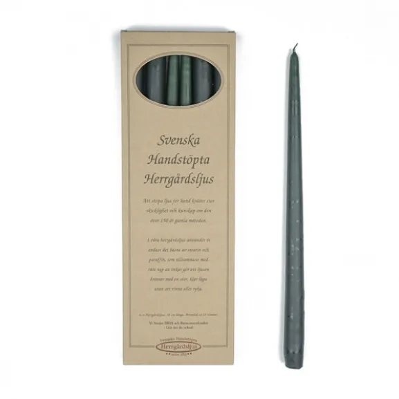 Handstöpta herrgårdsljus, mörkgrön 38cm 6-pack