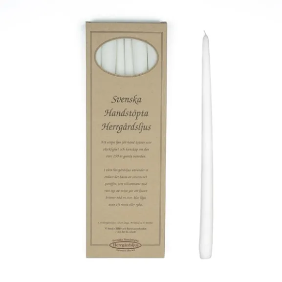 Handstöpta herrgårdsljus, vit 38cm 6-pack