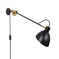 KH#1 vägglampa med lång arm, svart/råmässing 55cm