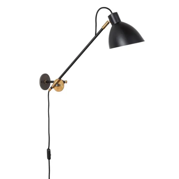 KH#1 vägglampa med lång arm, svart/råmässing 55cm