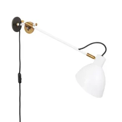 KH#1 vägglampa med lång arm, vit/råmässing 55cm