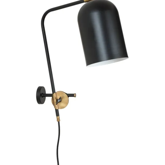 Knekt vägglampa, svart/råmässing 42cm