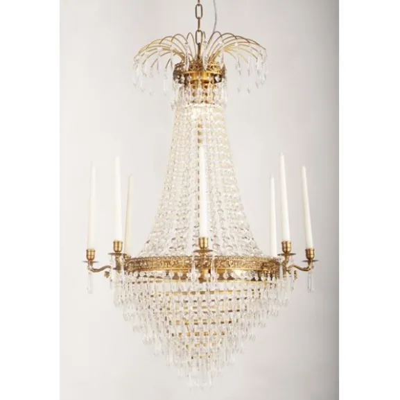 Kristallkrona Empire Classic Ny 8-Arm Stor Borstad Mässing 66cm