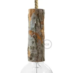Lamphållare E27 i trä med bark - Large