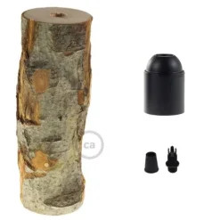 Lamphållare E27 i trä med bark - Large