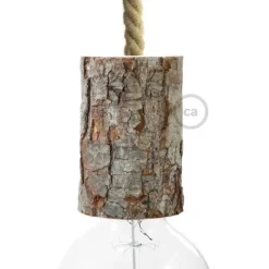 Lamphållare E27 i trä med bark - Small