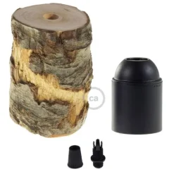 Lamphållare E27 i trä med bark - Small