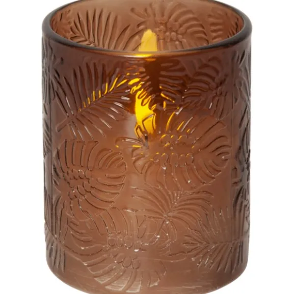 LED Blockljus Flamme Leaf Brun 12,5cm