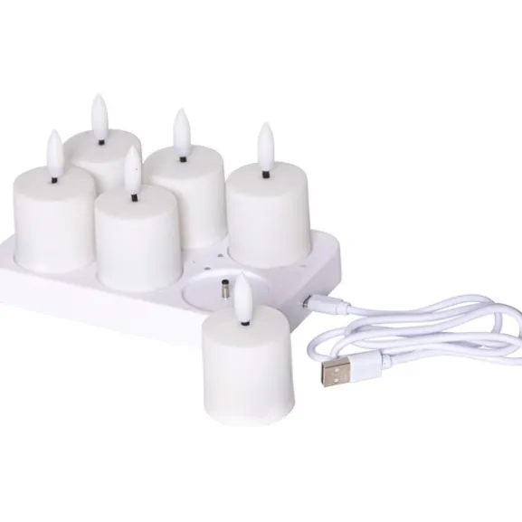 LED Ljus 6-pack Flamme Charge Vit 8,5cm