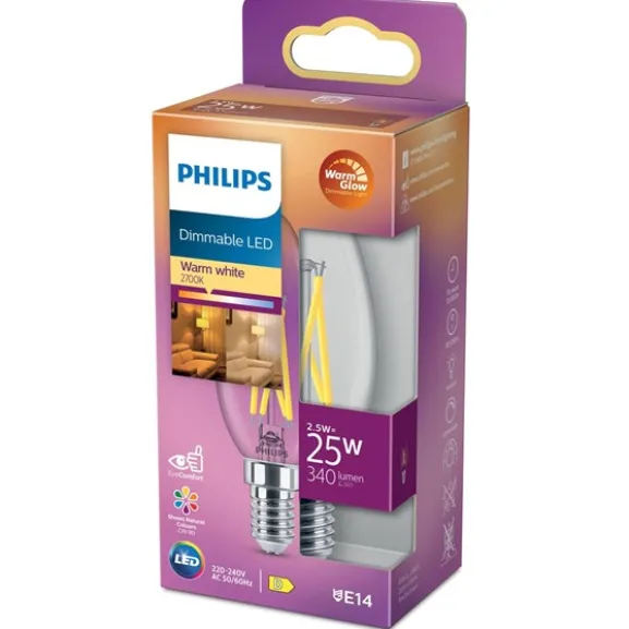 LED-lampa 2,5W(25W) kronljus E14 dim to warm