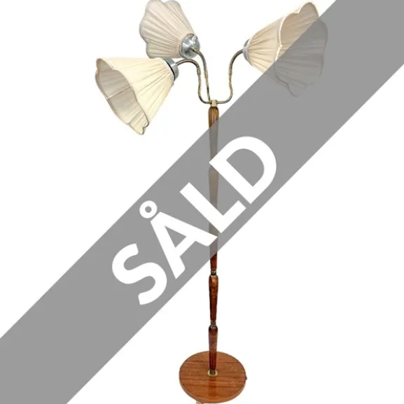 Linda golvlampa 3-arm, trä/mässing