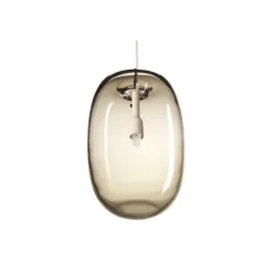 Pebble Långsträckt takpendel, varmgrå/glas 16cm