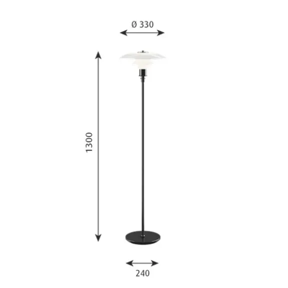 PH 3 1/2-2 1/2 golvlampa, svart metalliserad/opalglas 130cm