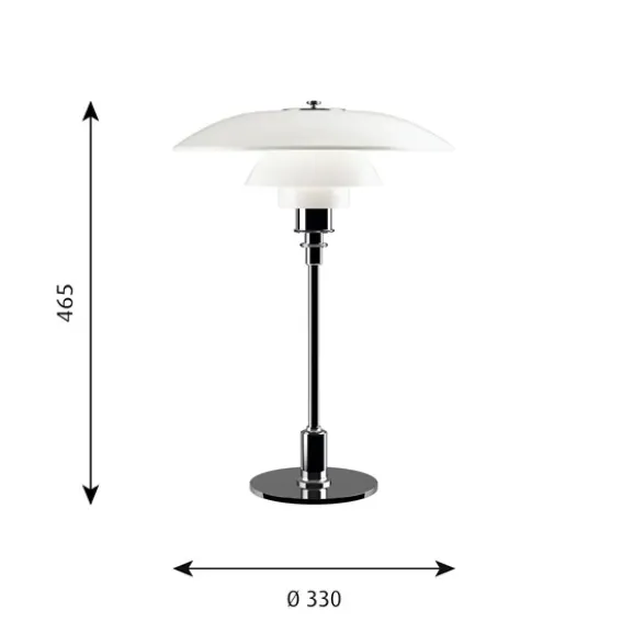 PH 3/2 bordslampa, krom/opal 47,2cm