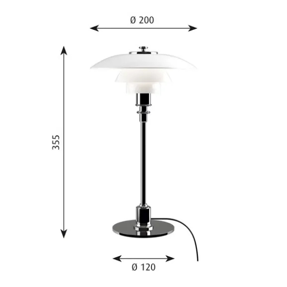 PH 2/1 bordslampa, krom/opal 35,5cm