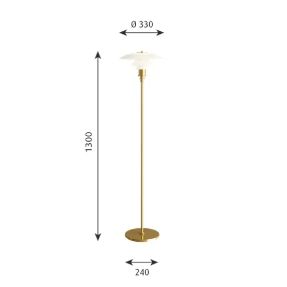 PH 3½-2½ golvlampa, mässing/opal 130cm