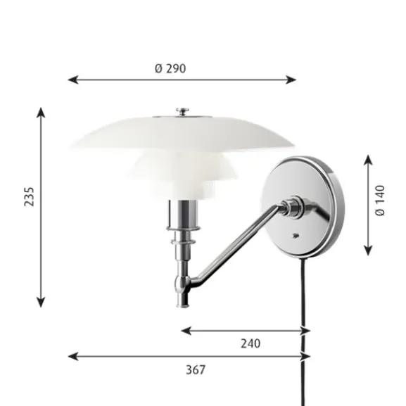 PH 3-2 vägglampa, krom/opal