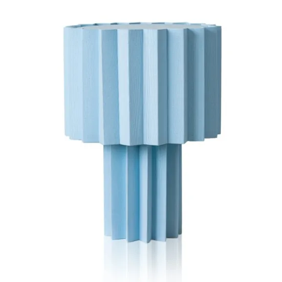 Plissé Bordslampa, Ljusblå textil