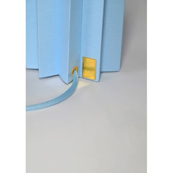 Plissé Bordslampa, Ljusblå textil