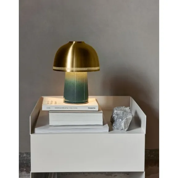 Raku Portabel bordslampa SH8, Blågrön/mässing