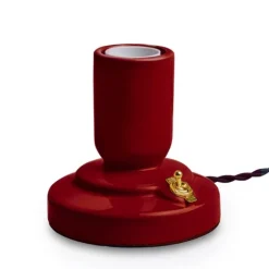RETRO bordslampa porslin burgundy 1,8m tvinnad textilkabel