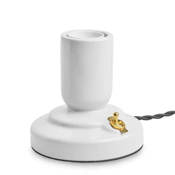 RETRO bordslampa porslin white 1,8m tvinnad textilkabel