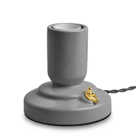 RETRO bordslampa porslin grey 1,8m tvinnad textilkabel