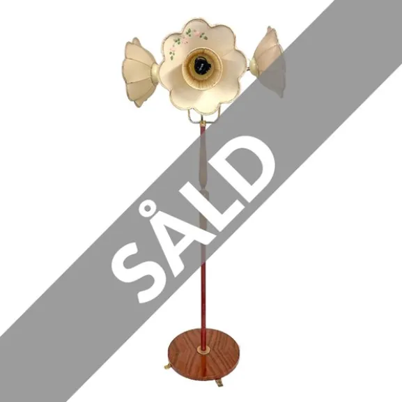 Rosa golvlampa 3-arm, trä/mässing