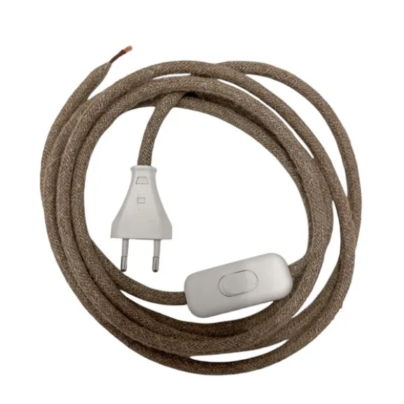 Sladdställ Textil 2,5m med brytare, Natur/Vit/Vit