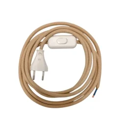 Sladdställ Textil 2,5m med brytare Ljusbeige/Vit/Vit