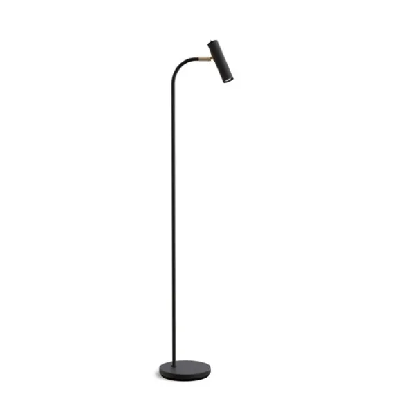 Slender golvlampa svart struktur/mässing