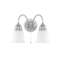 Stackelberg Vägglampa m. dragbrytare, förnicklad mässing/benvit