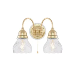 Stackelberg Vägglampa m. dragbrytare, polerad mässing/benvit