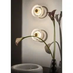 Stone vägglampa LED, vit marmor/mässing